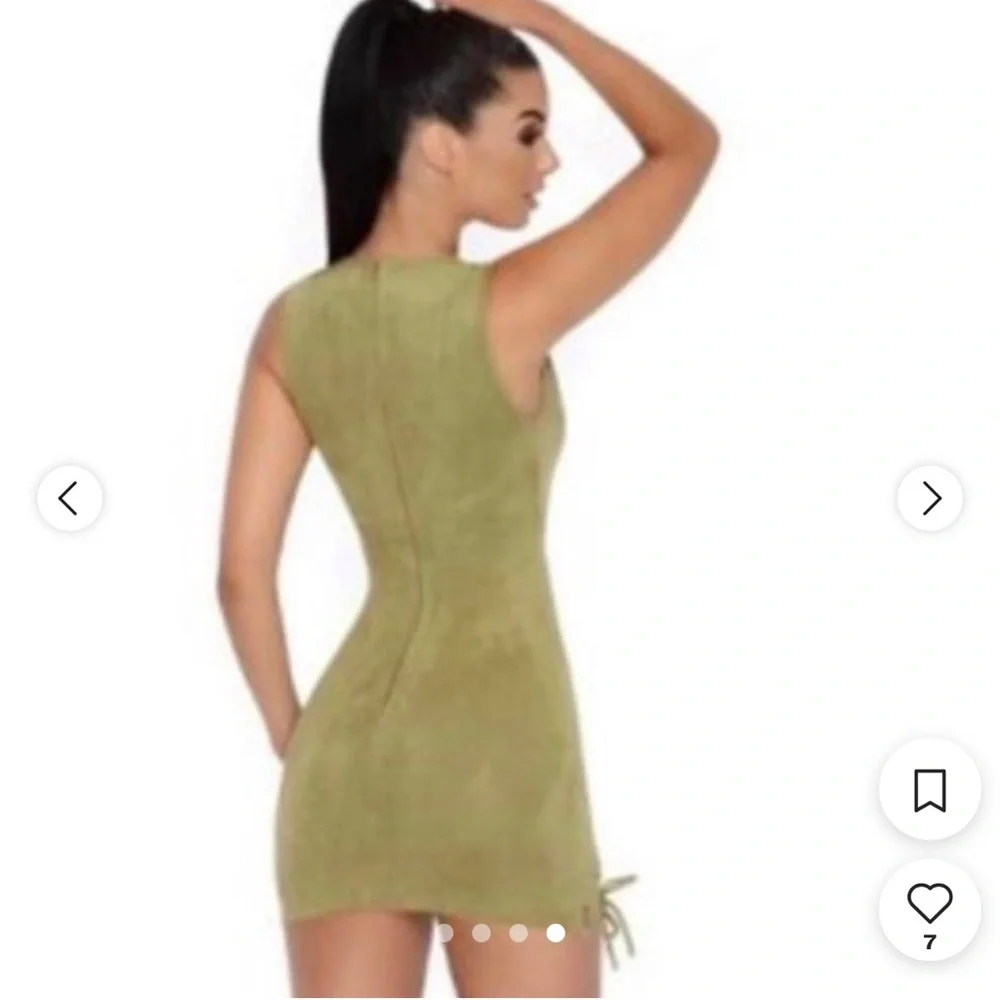 BNWT Oh Polly Thigh And Mighty Plunge Suede Mini Dress in Green - Picture 2 of 7